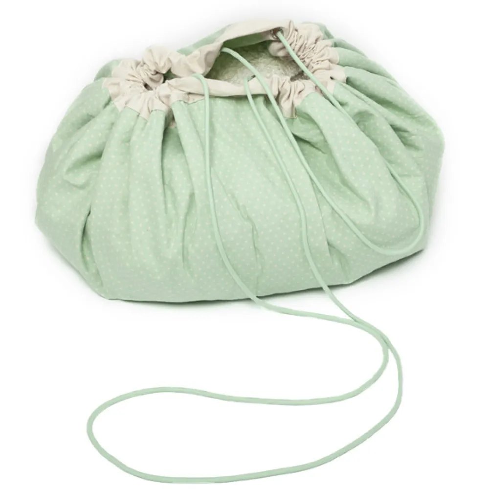 EUREKAKIDS Saco guardajuguetes y manta de juegos 2 en 1 verde lunares