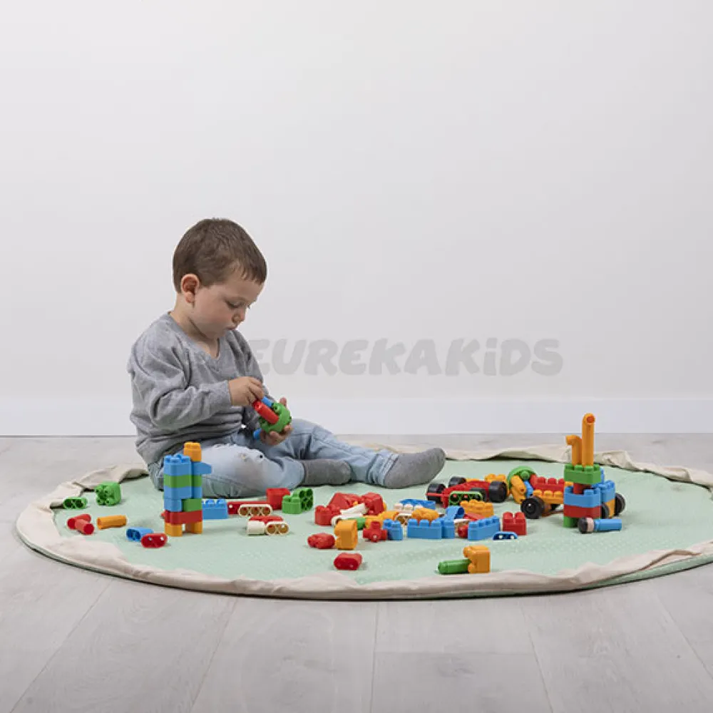 EUREKAKIDS Saco guardajuguetes y manta de juegos 2 en 1 verde lunares