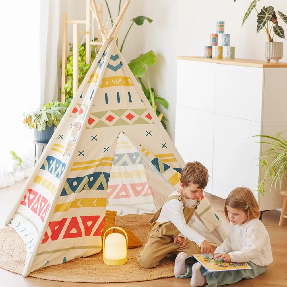 EUREKAKIDS Tienda tipi para niños de madera y tela – Tribal