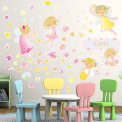 EUREKAKIDS STK Vinilo infantil hadas, flores y estrellas personalizado