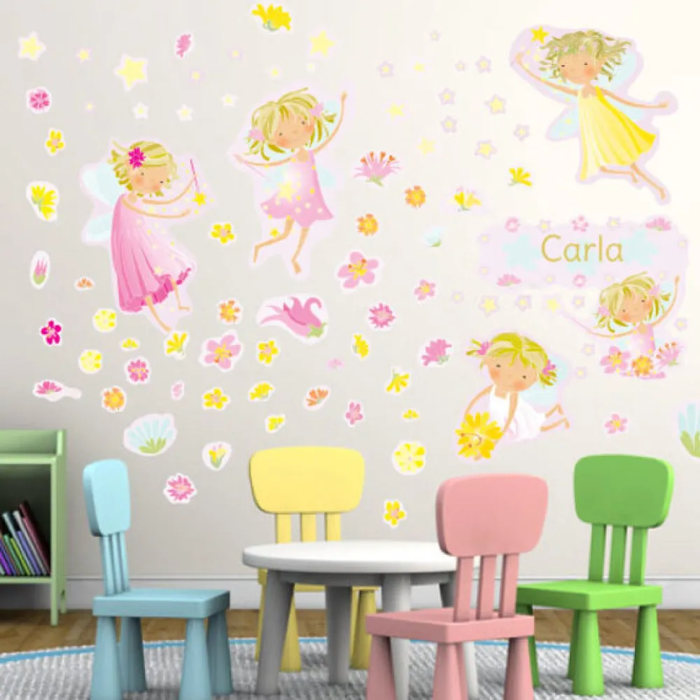 EUREKAKIDS STK Vinilo infantil hadas, flores y estrellas personalizado