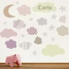 EUREKAKIDS STK Vinilo infantil luna, estrellas y nubes personalizado