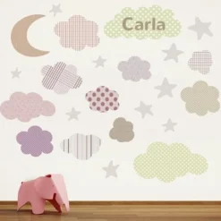 EUREKAKIDS STK Vinilo infantil luna, estrellas y nubes personalizado